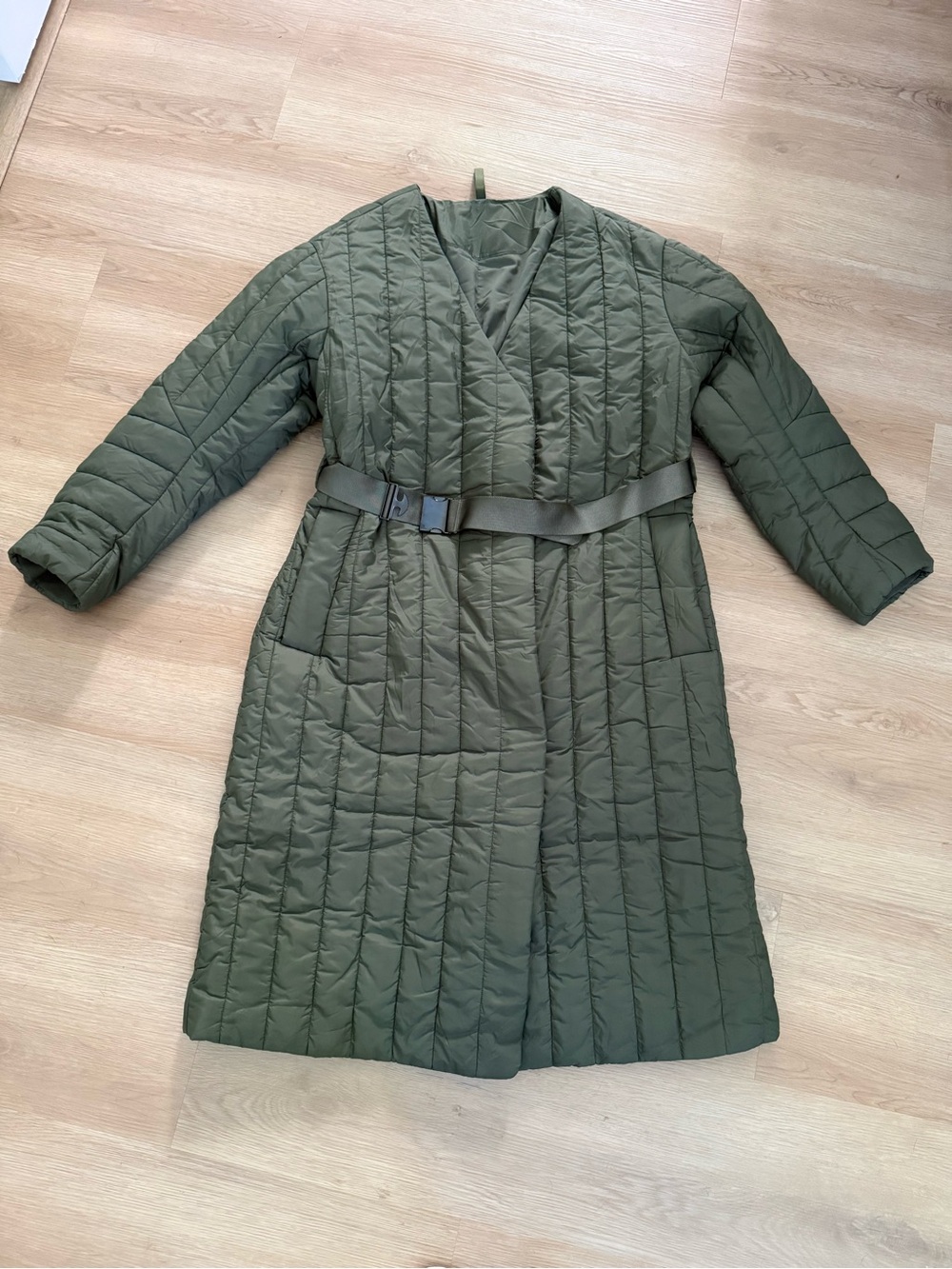lululemon Quilted Wrap Trench Coat in Olive 14
